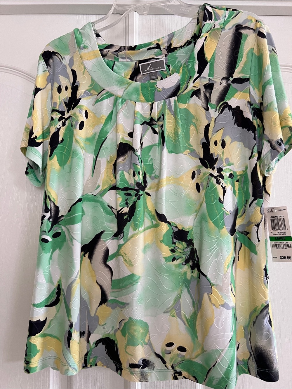 JM Collection Green Multi Floral Short-Sleeve Top